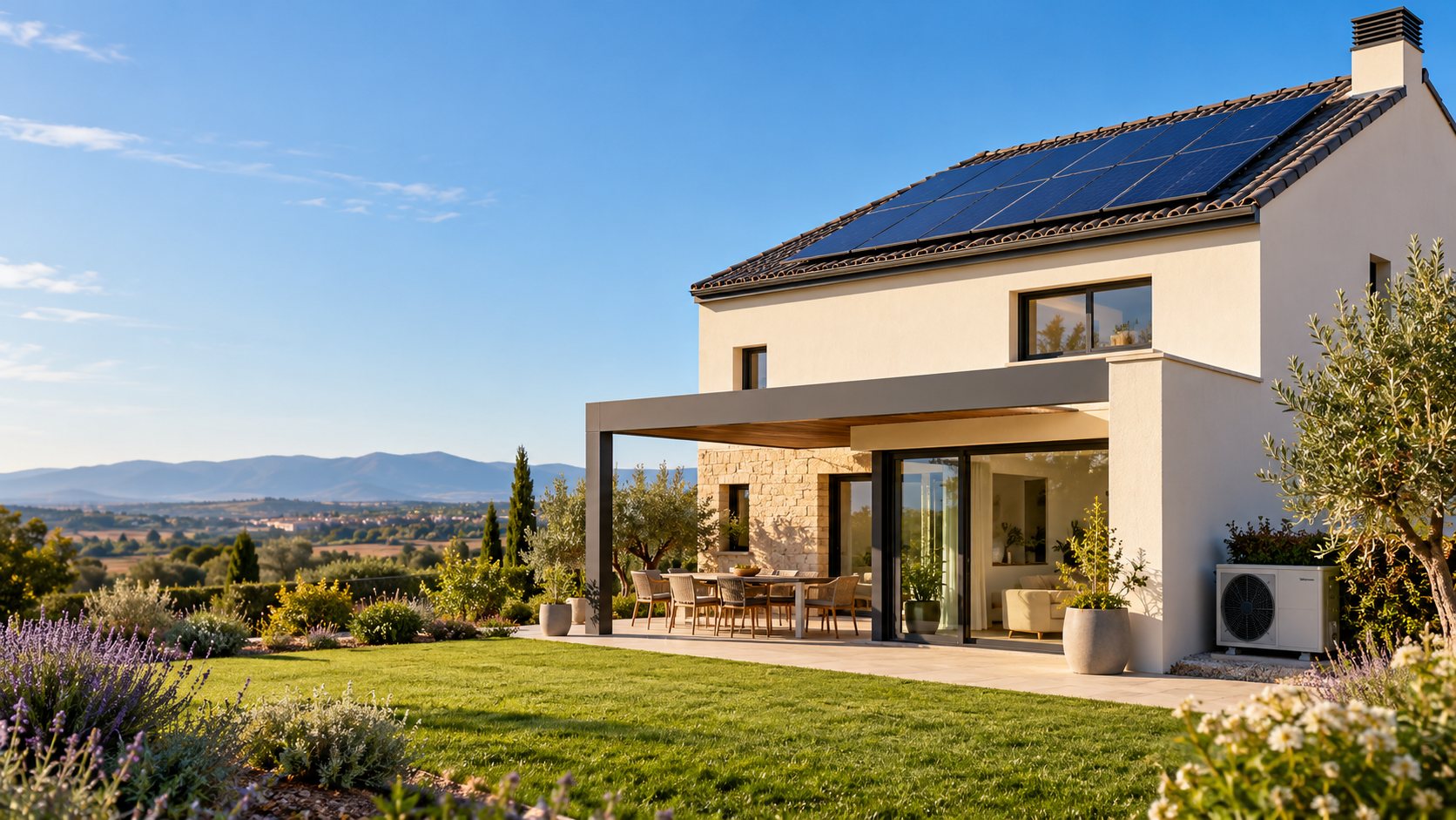 Vivienda con paneles solares y aerotermia